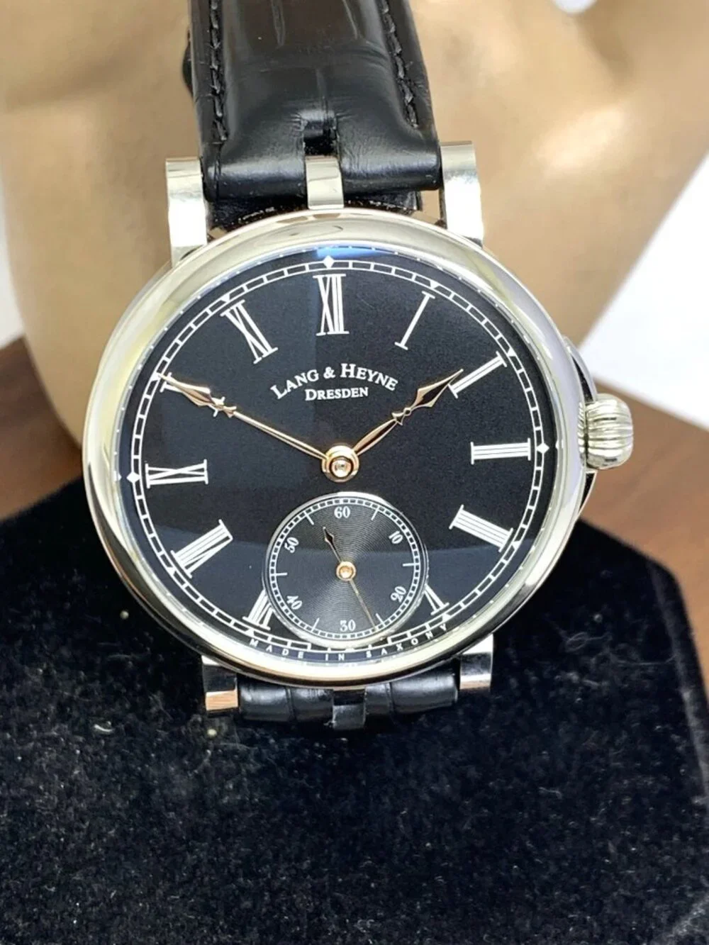 Lang & Heyne Friedrich III Men's Watch German Manual Black Dial Steel Case 39mm